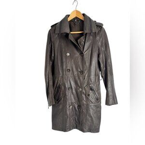 Bod And Christensen brown leather trench coat size XS